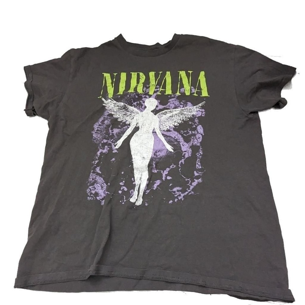 Nirvana Y2K Grunge Winged Angel, Grey T-Shirt,‎ Mens Sz L